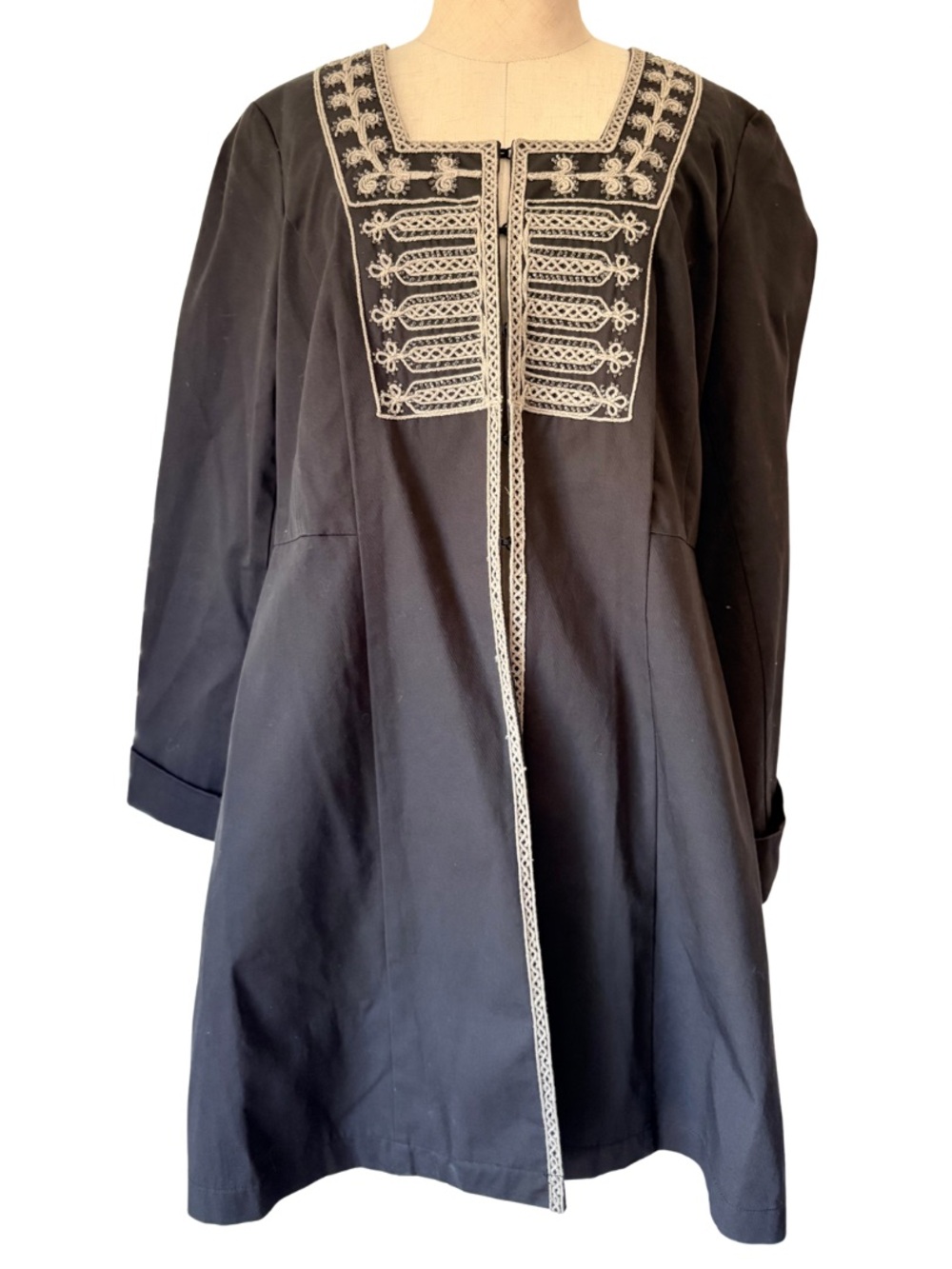 VTG Y2K CAbi Brown Structured Dress Cover Up Jacket Cream Embroidered Beaded 8